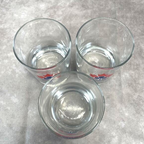 Set of 3 Vintage Canadian Club Whiskey Rocks Glasses Red Maple Leaf Blue Club - Picture 2 of 5